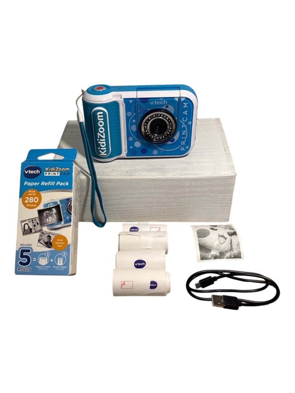 VTech KidiZoom PrintCam Digital Camera Photo Printer Blue & White Paper Stickers